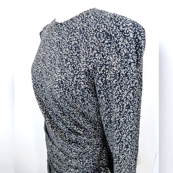 VTG Liz Roberts leaf print, drop waist midi W ruched bodice, puff sleeves. Sz 10 - Picture 5 of 16
